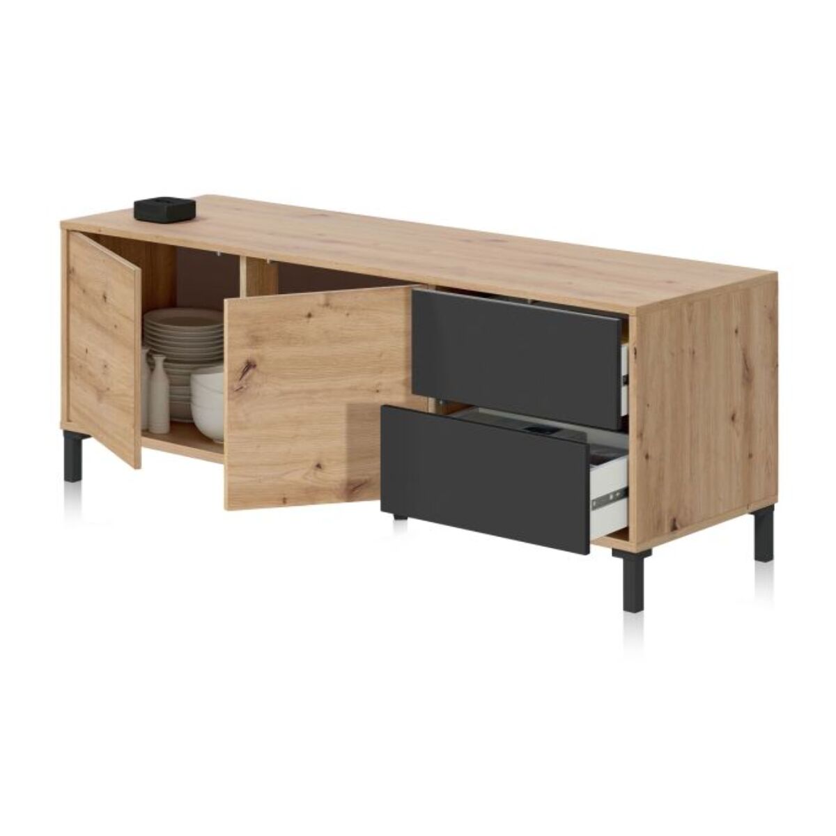 Mueble TV Lea Gris Antracita - Roble Nodi