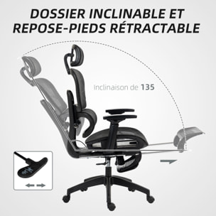 Fauteuil de bureau ergonomique grand confort entièrement réglable tissu maille noir