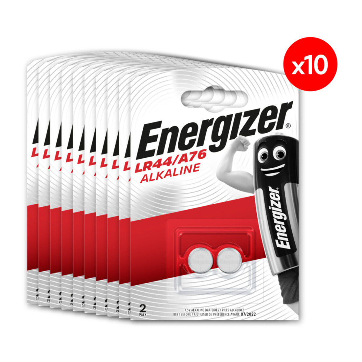 Pack de 10 - Energizer Pile Alcaline LR44, pack de 2 Piles