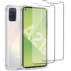 Coque Samsung Galaxy A21s Antichoc Silicone + 2 Vitres en verre trempé Protection écran