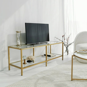 Mobile porta TV Dklaasse, Credenza da soggiorno, Armadio basso per TV, Base parete attrezzata, 130x40h45 cm, Oro