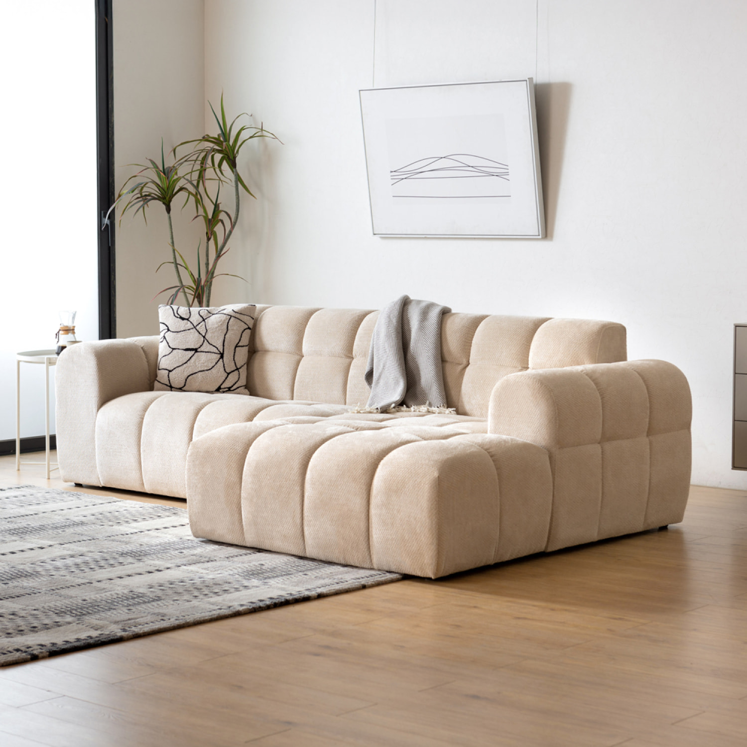 ALINE Canapé d'angle 3 places nuage en velours beige