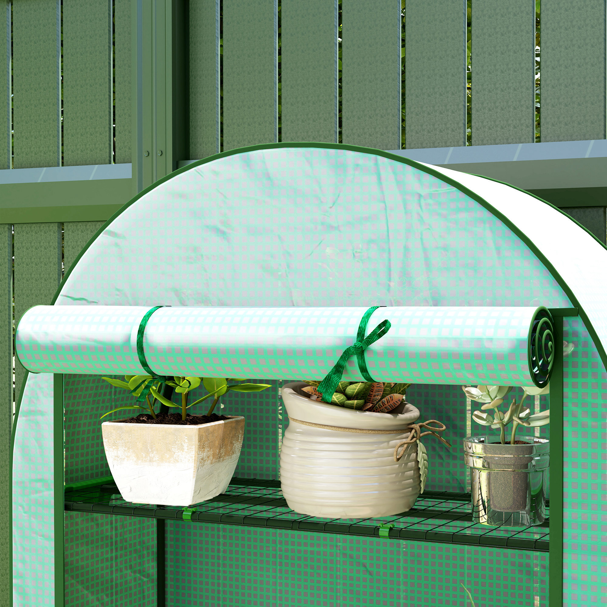 Invernadero de Exterior Invernadero Pequeño de 4 Niveles con 4 Estantes Puerta Enrollable Cubierta de PE y Marco de Acero para Cultivos Plantas Flores 105x45x160 cm Verde