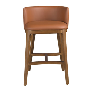 Taburete Angel Cerdá con asiento y respaldo tapizados en polipiel en marrón patas de madera chapada en nogal natural de estilo vanguardista a la vez que atemporal 53x51x84cm