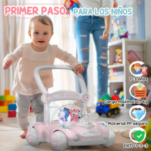 Andador para Bebés de 1-3 Años Tacatá para Bebés con Altura Ajustable Música Ruedas Antideslizantes Luces Manillar Desmontable Carga 25 kg Rosa