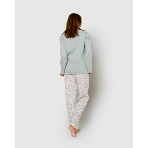Pigiama lungo in cotone con scollo a v, azzurro