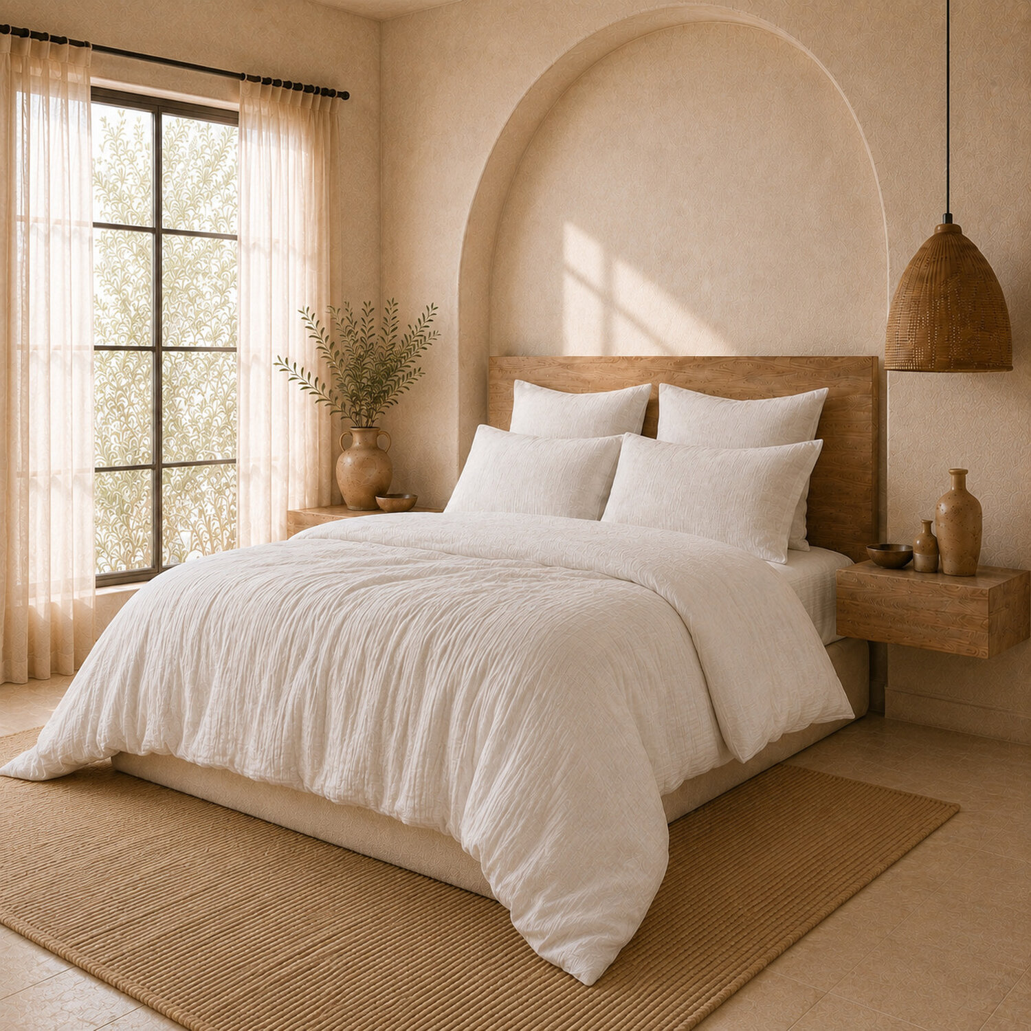 Parure housse de couette unie 100% gaze de coton - ava - ecru