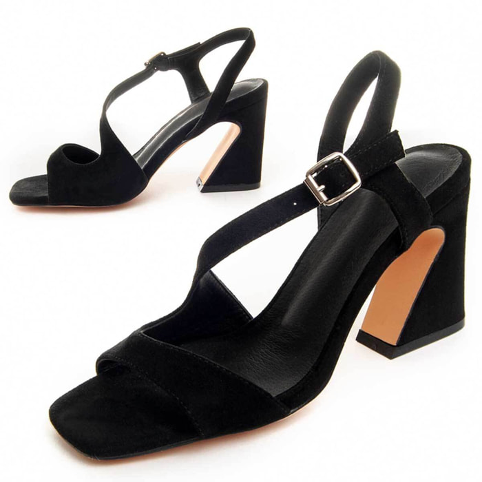 Sandalias De Tacón - Negro - Altura: 8 cm