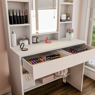 Toeletta Tavolino Da Trucco Tavolo Con Luce LED Luminosità Tonalità Regolabile Specchio 2 Cassetti 7 Vani A Giorno Mensole Regolabili 40x90x145 Cm