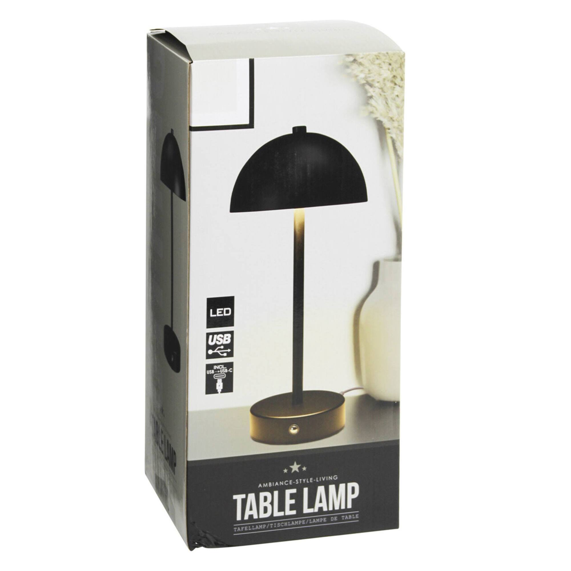 Lámpara de mesa LED recargable USB-C 14x31cm en color Negro con batería