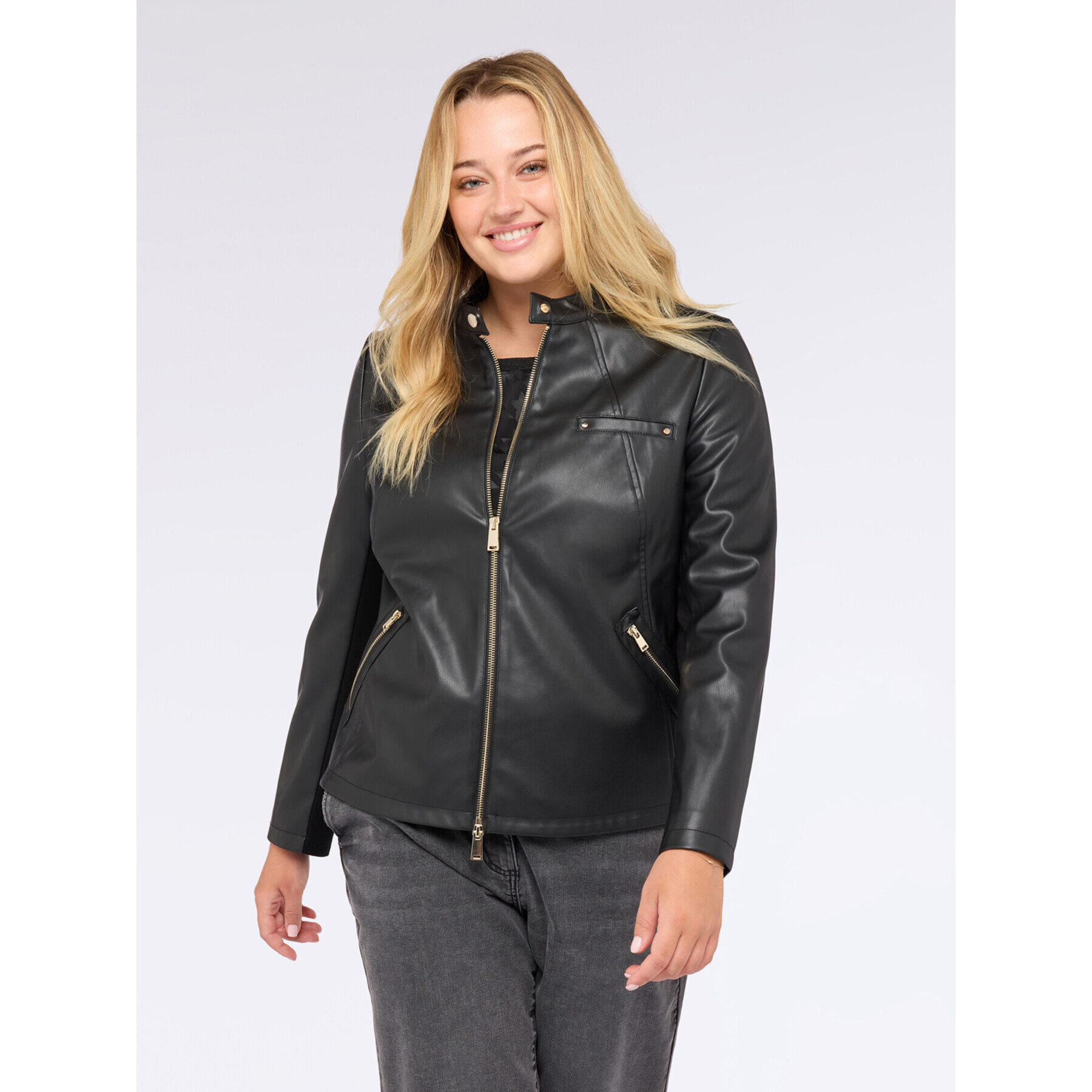 Fiorella Rubino - Chaqueta biker con partes en tejido elástico - Negro