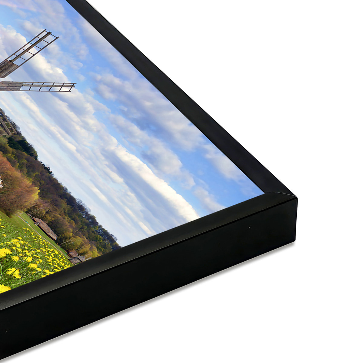 Affiche encadrée moulin à vent dans un champ fleuri Affiche + cadre en métal - Noir