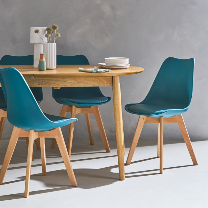 Lot de 4 chaises scandinaves. pieds bois de hêtre. chaises 1 place. bleu canard