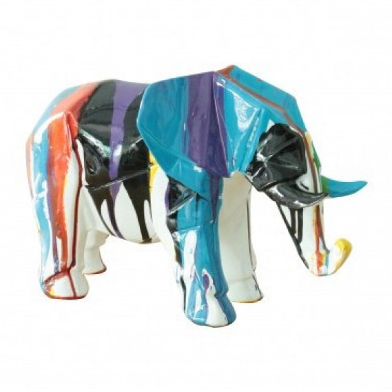 Statuette éléphant multicolore en résine blanche H21cm - ELEPH