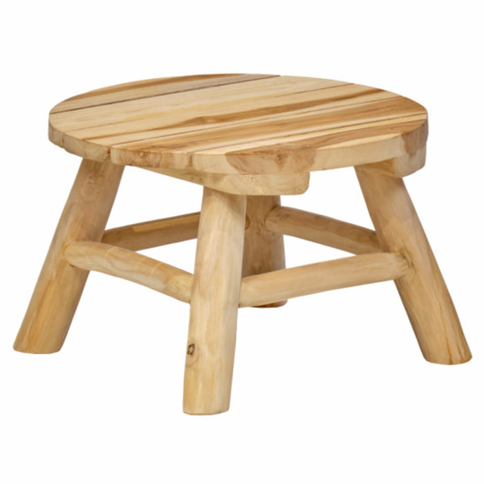 Petit tabouret rond artisanal 30 cm de haut en bois de teck - SANA