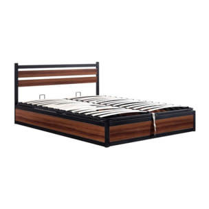 Ensemble lit coffre Chicago bois foncé style industriel avec matelas Excellence