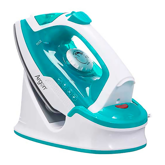 Ferro da stiro senza fili verde con piastra in ceramica, 1600W di potenza e 170ml di capacità.