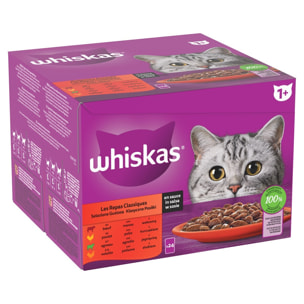 WHISKAS 48 Sachets fraîcheur en sauce 4 variétés classiques pour chat 85g (2x24)