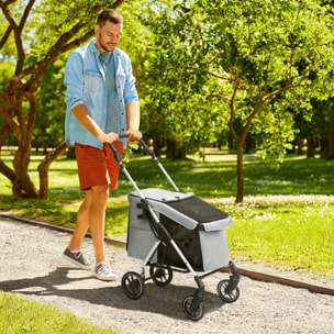 Carrito para Perros Plegable Cochecito para Perros Pequeños hasta 10 kg con Ruedas Universales Marco de Aluminio Correa de Seguridad Cojín Lavable y Ventanas 80x48,5x106 cm Gris