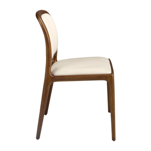 Silla tapizado en polipiel en crema patas de madera en nogal 51x58x87cm