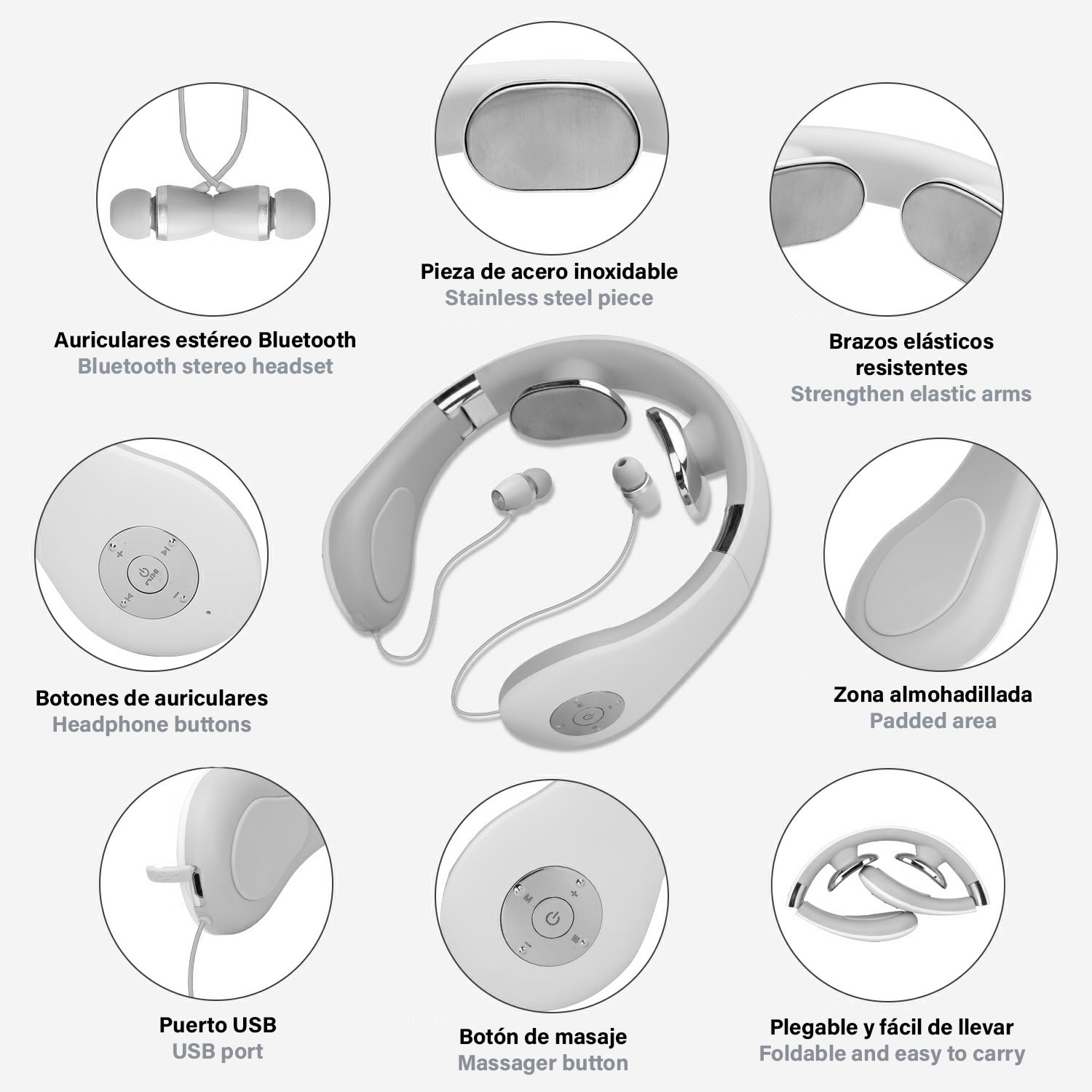 Massaggiatore per collo intelligente con cuffie Bluetooth 5.0.