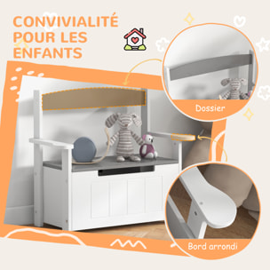 Coffre à jouets pour enfants 2 en 1 banc meuble de rangement et assise avec dossier et accoudoirs - vérin pneumatique 68,5L x 34l x 58H cm gris