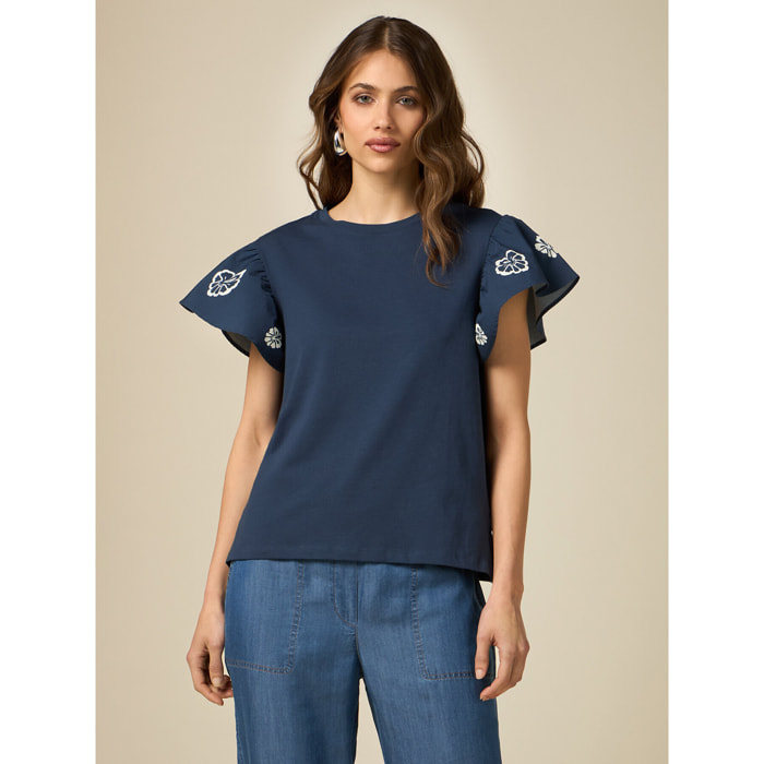 Oltre - Camiseta con mangas con estampado - Azul