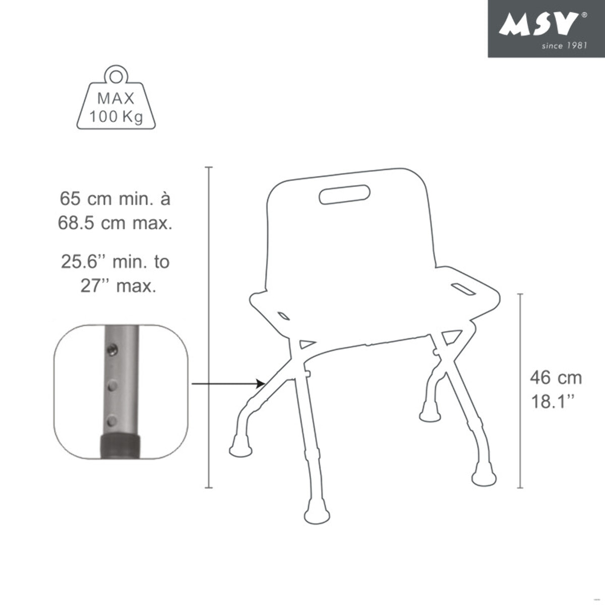 Siège de douche ajustable pliable MSV