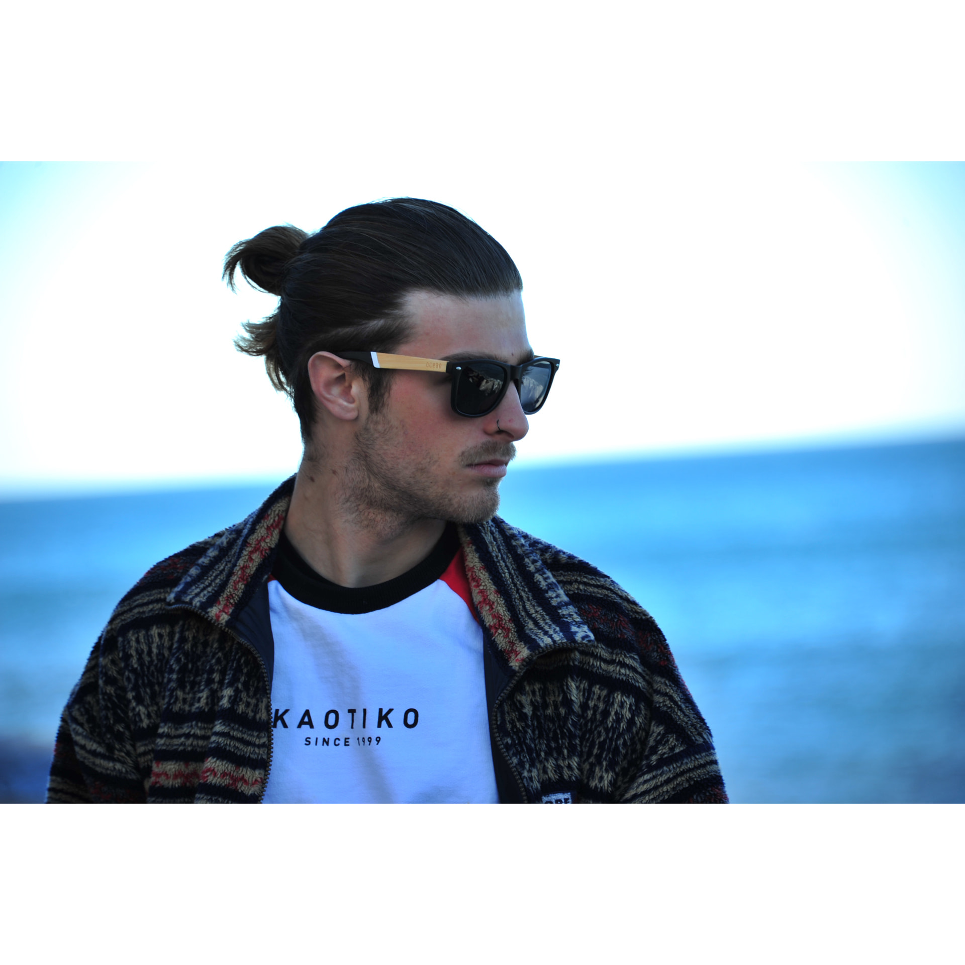 Gafas de sol OCEAN BEACH WOOD - Negro y patillas madera blanco-negro / Ahumada