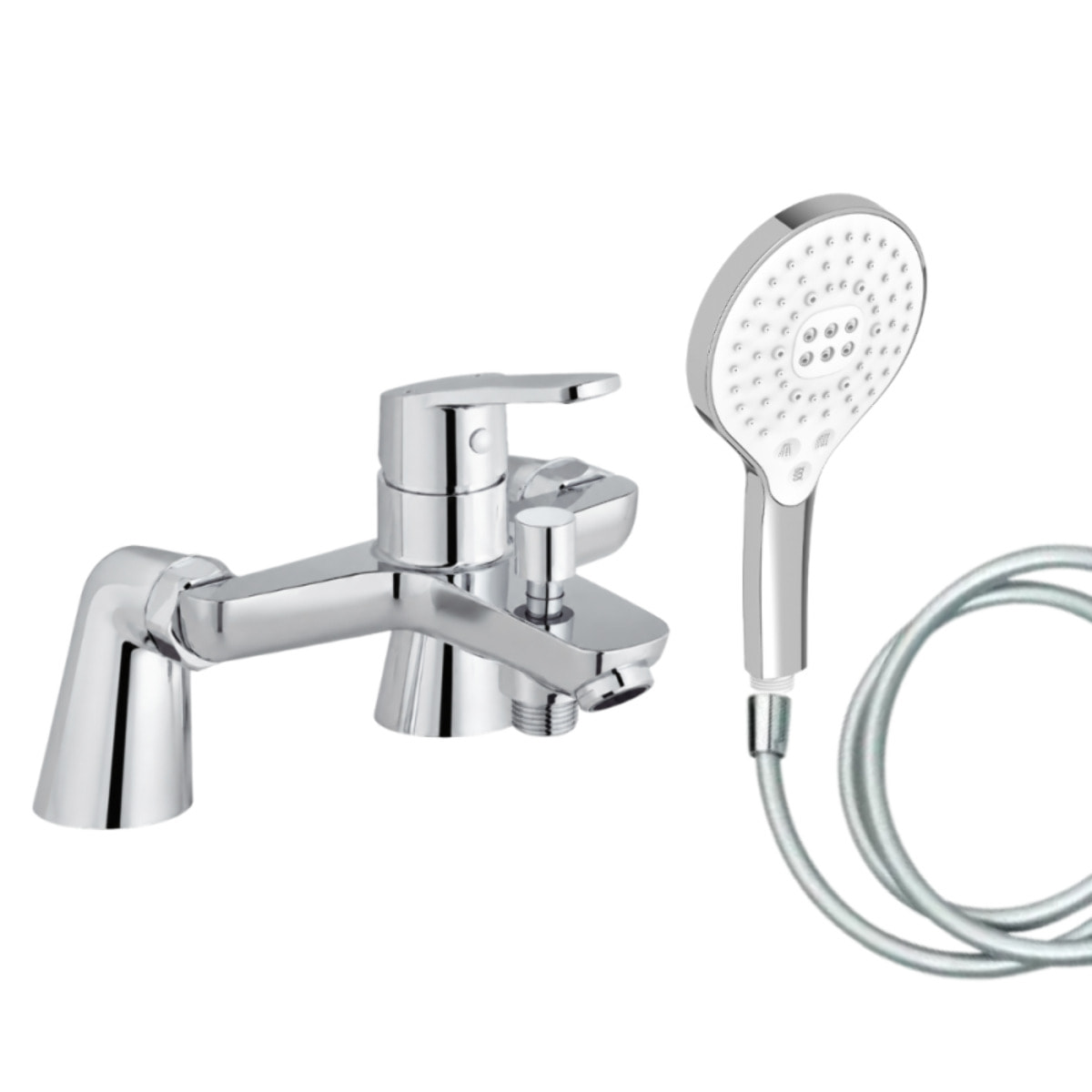 Mitigeur baignoire Aimé + pommeau de douche Metro signature + flexible de douche lisse + colonnettes