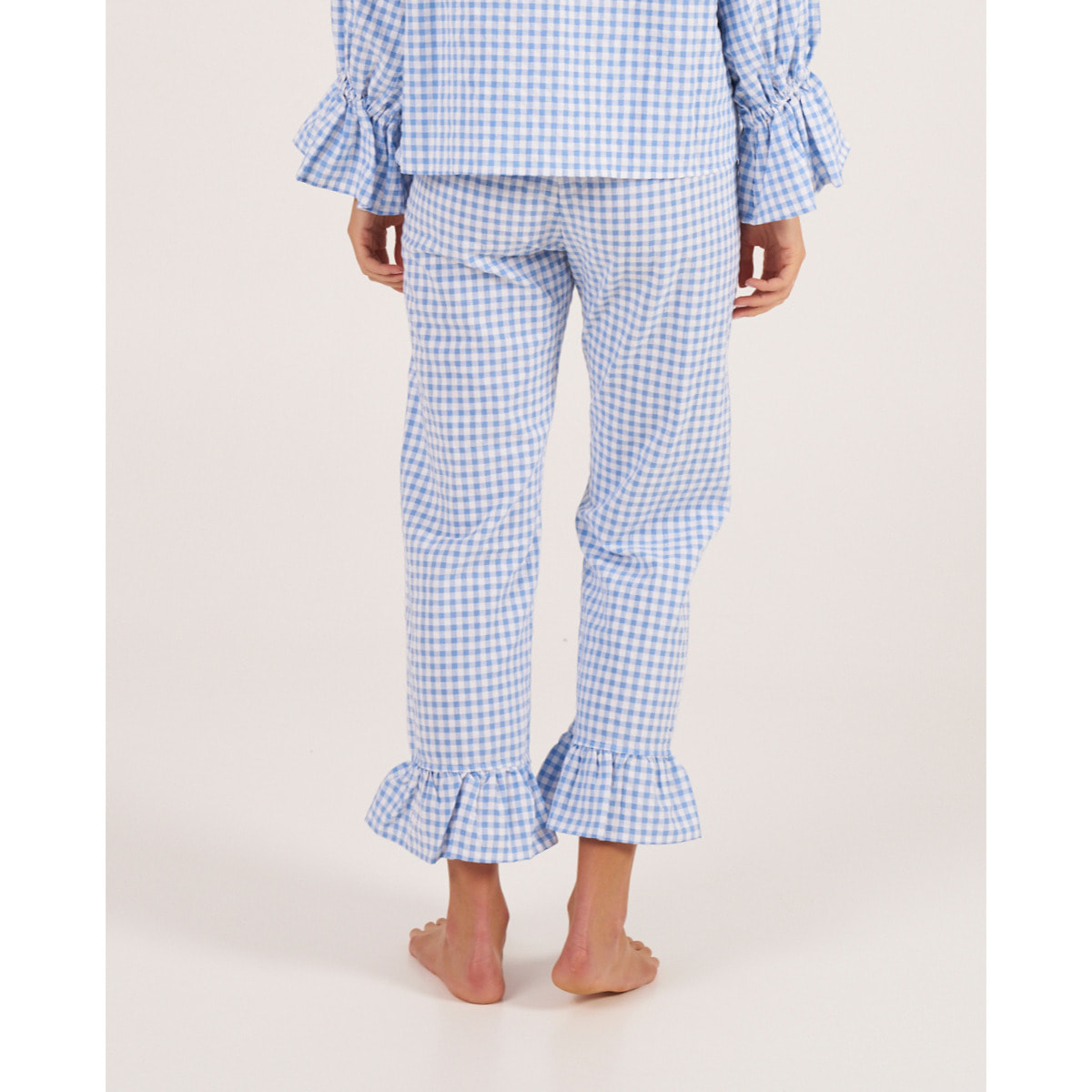 Pantalón de pijama de mujer vichy con volante en los tobillos