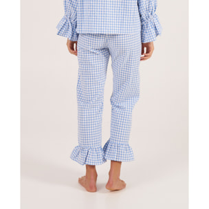 Pantalón de pijama de mujer vichy con volante en los tobillos
