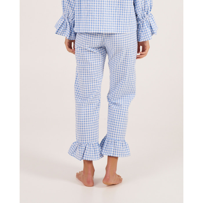 Pantalón de pijama de mujer vichy con volante en los tobillos