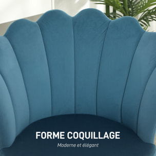 Chaise coquillage chaise design pieds métal dorés effilés velours bleu