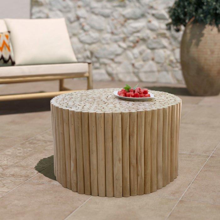 Table basse de jardin ronde en rondins de teck D70 cm - Imani