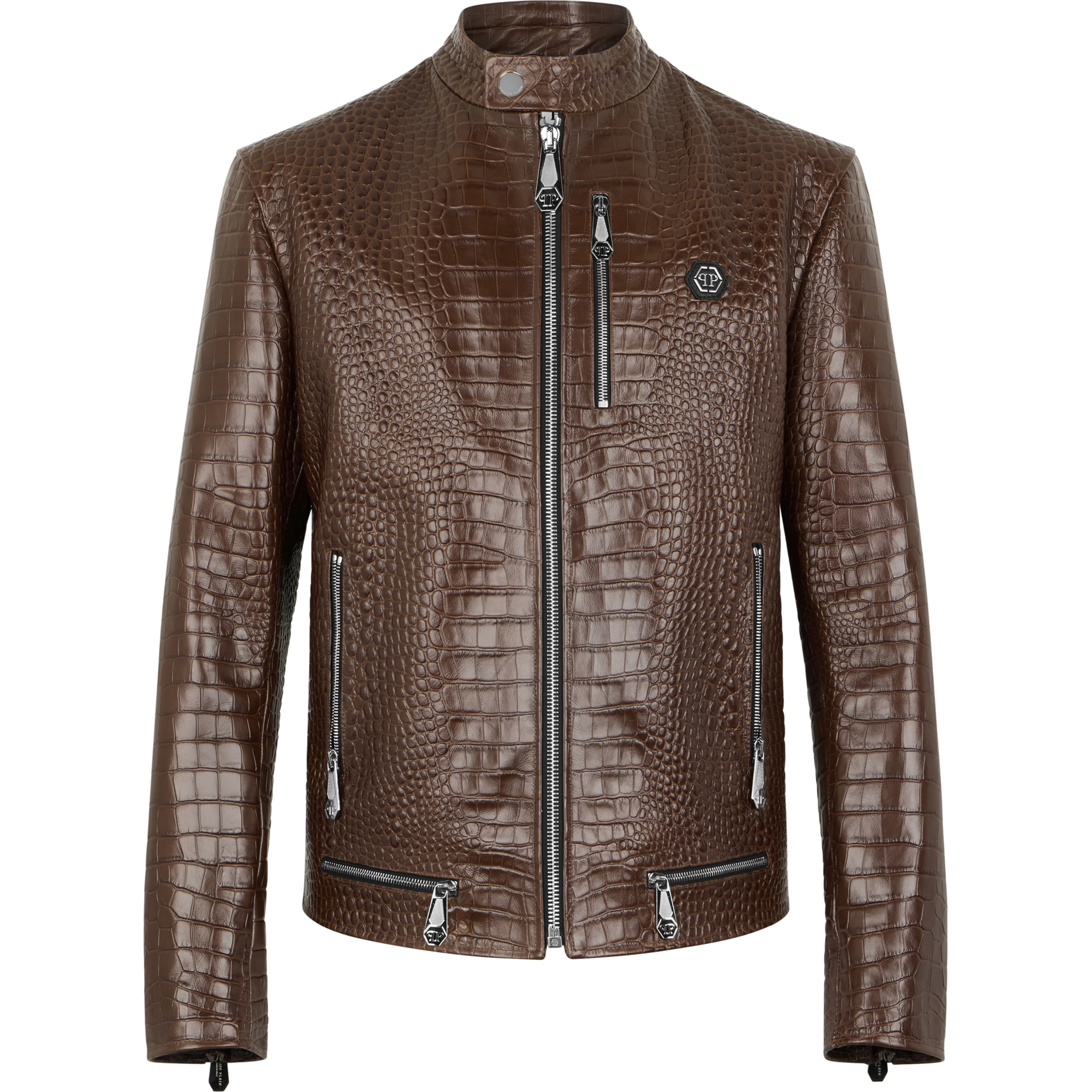 PHILIPP PLEIN Leather Moto Jacket Cocco