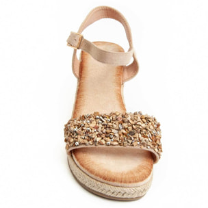 Sandalia de cuña - Beige - Altura: 7 cm