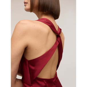 Motivi - Vestido largo de satén con drapeado - Burgundy