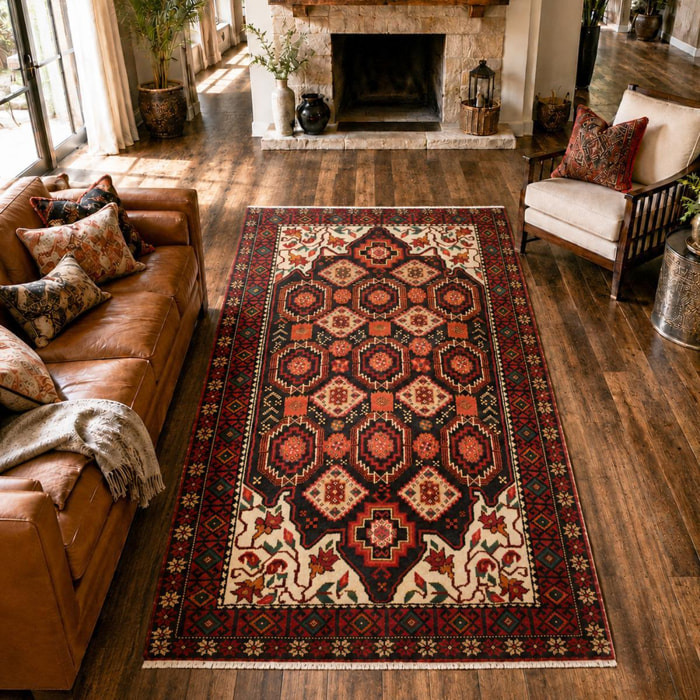 Tapis d'orient, motif oriental artisanal, noué main, AMAB