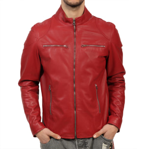 Giubbino in pelle di vitello nappa Marrone-Slim Fit