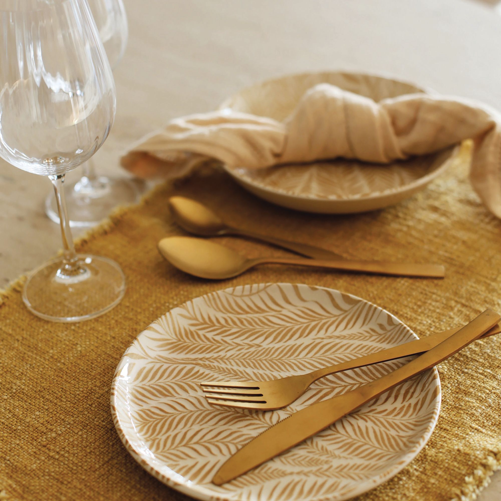 Lot de 6 assiettes plates 26cm en grès à motif jaune SAVANE