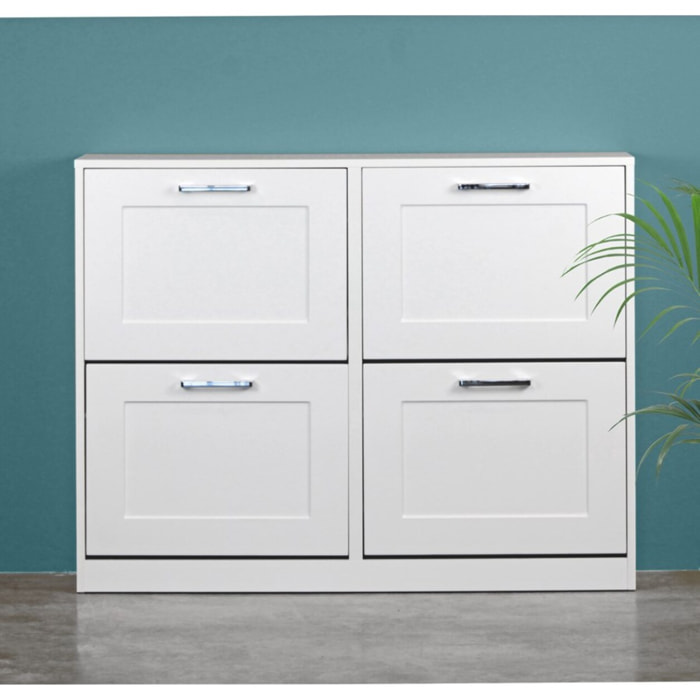 Scarpiera 4 ante in legno bianco 105x82x42 cm