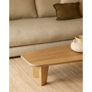 Mesa de centro de madera maciza de álamo con tres patas de 100cm Alto: 30 Largo: 100 Ancho: 58