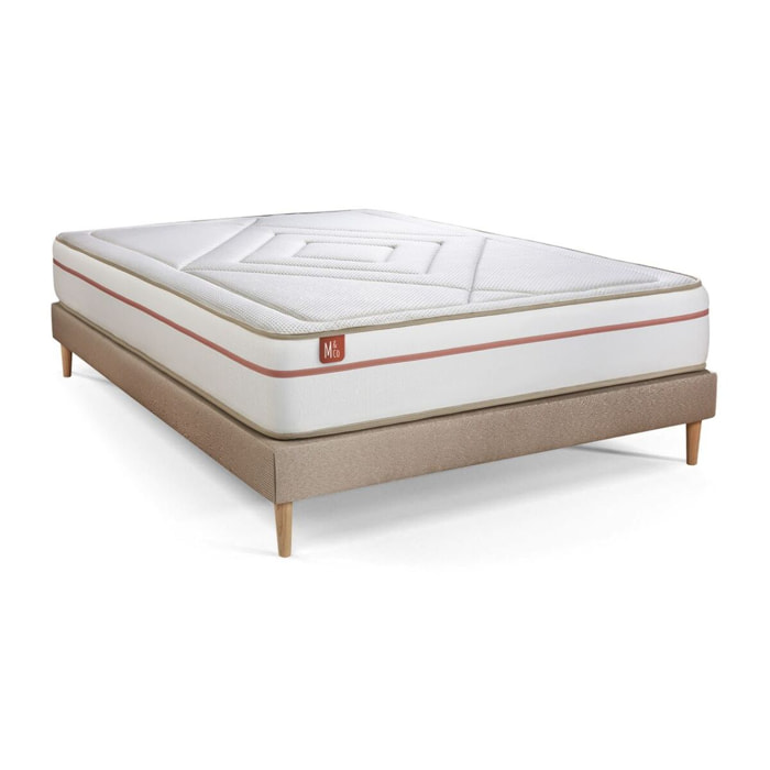 Ensemble Matelas Le Paisible - 24cm - Mémoire de forme - Matériaux éco-responsable - Sommier Tapissier Beige