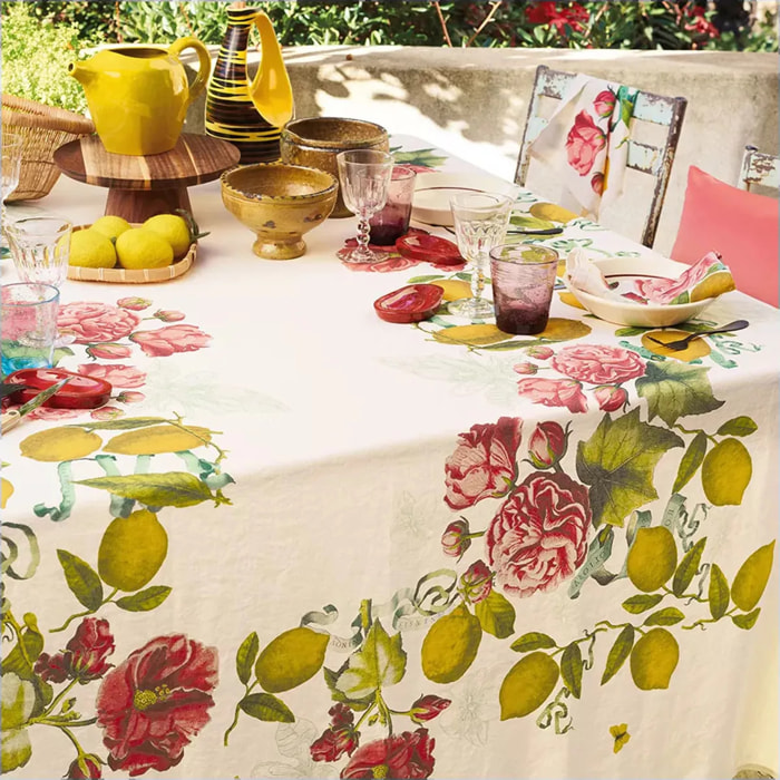 Nappe lin & coton lavé 190 g/m² imprimé multicolore Citrons de menton romance