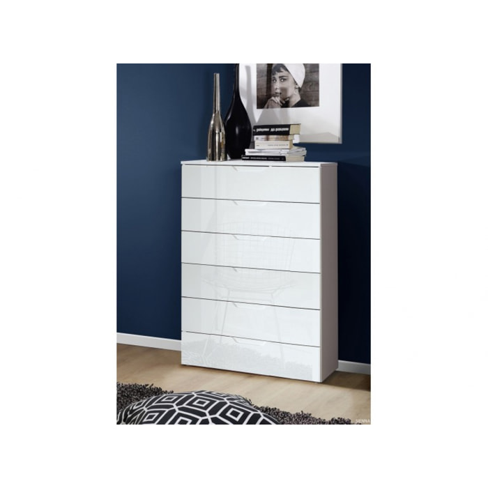 Chiffonnier commode blanc laqué 6 tiroirs - SIENNA