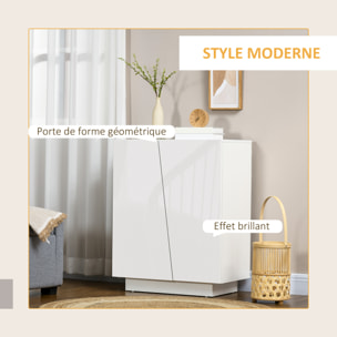 Buffet à haute brillance, meuble de rangement avec placard double porte géométrique et étagère réglable, style moderne, buffet salle à manger, cuisine et salon, 70 x 40 x 88 cm, blanc