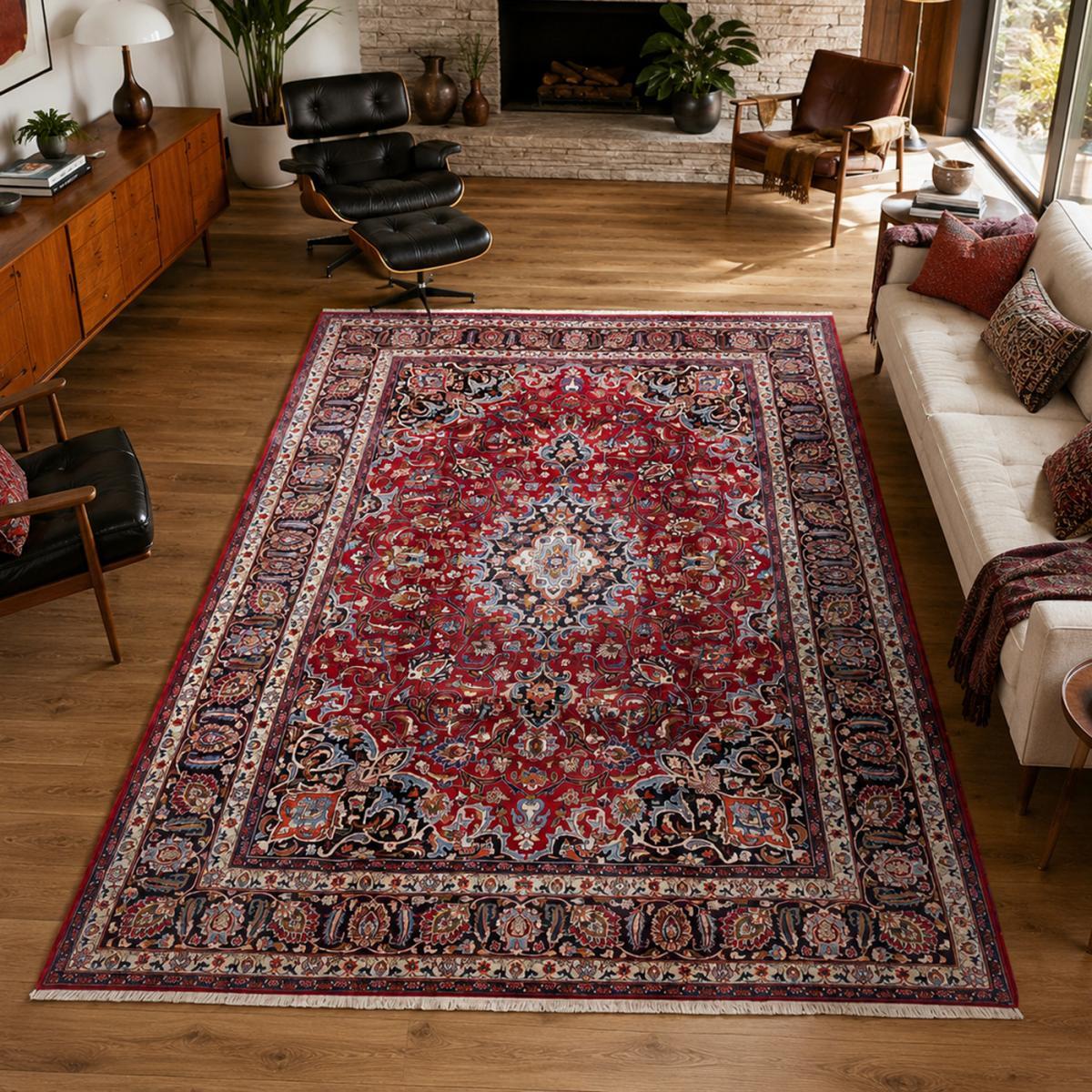 Tapis d'orient au motif oriental, artisanal noué main, APUJEZ