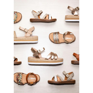 Sandalias multicolor con tiras para niña, color topo, cuero