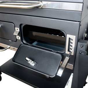 Barbecue Grill charbon de bois - Bernard XL Noir - Avec récupérateur de cendres. aérateurs. bac charbon ajustable et tablettes rabattables. L 160 x P 107.5 x H 141cm